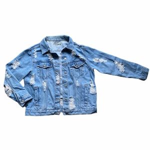 Topshop Oversized Distressed Denim Jacket